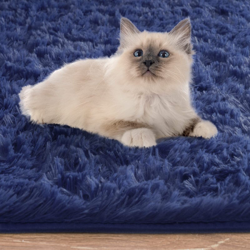 ISEAU Oval Fluffy Rug Carpets, Modern Plush Shaggy Area Rug for Kids Bedroom Extra Comfy Cute Nursery Mat Bedside Mats for Boys Girls Room Home Decor, 2.6 x 5.3ft, Light Navy - Image 4